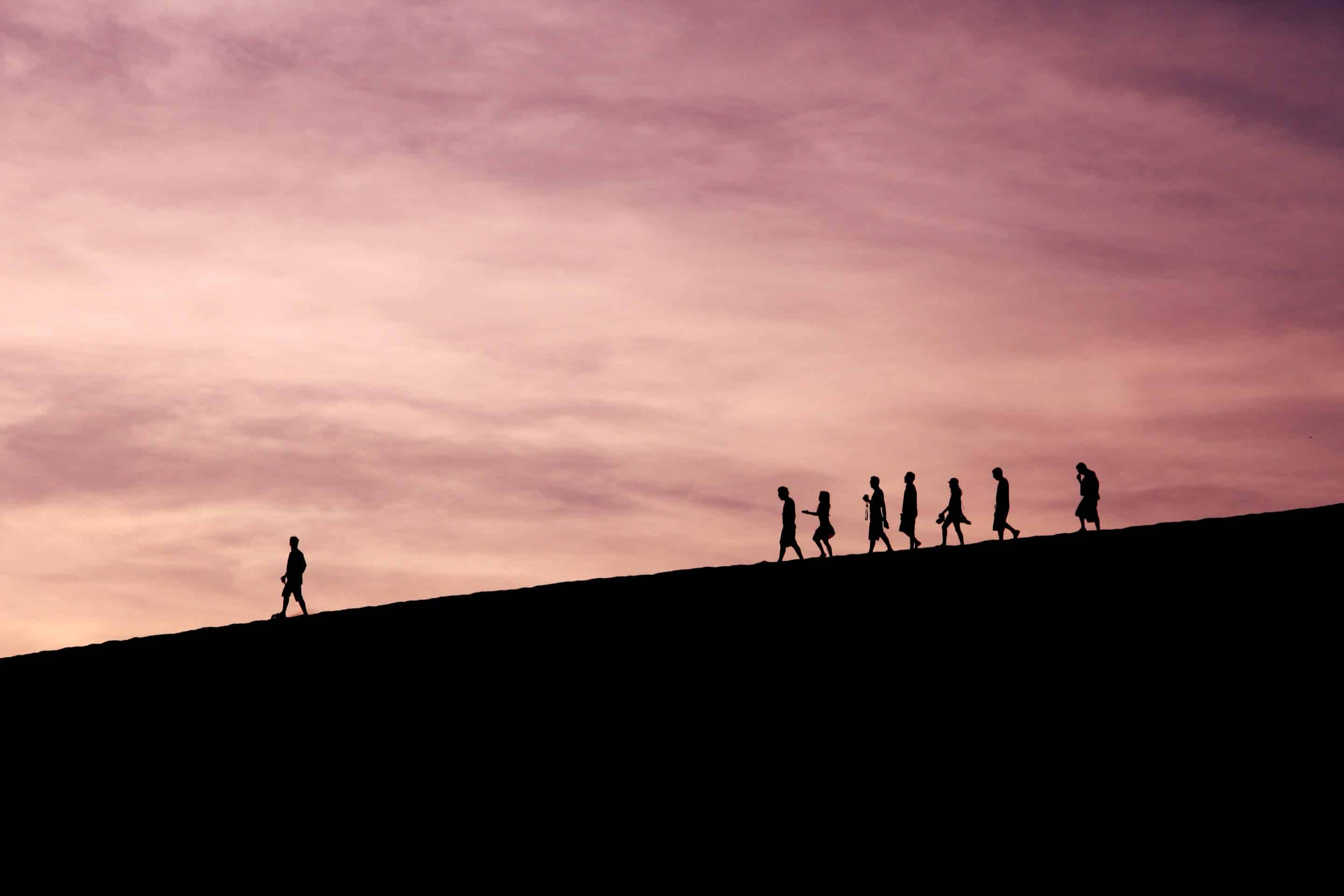 silhouette of people on hill