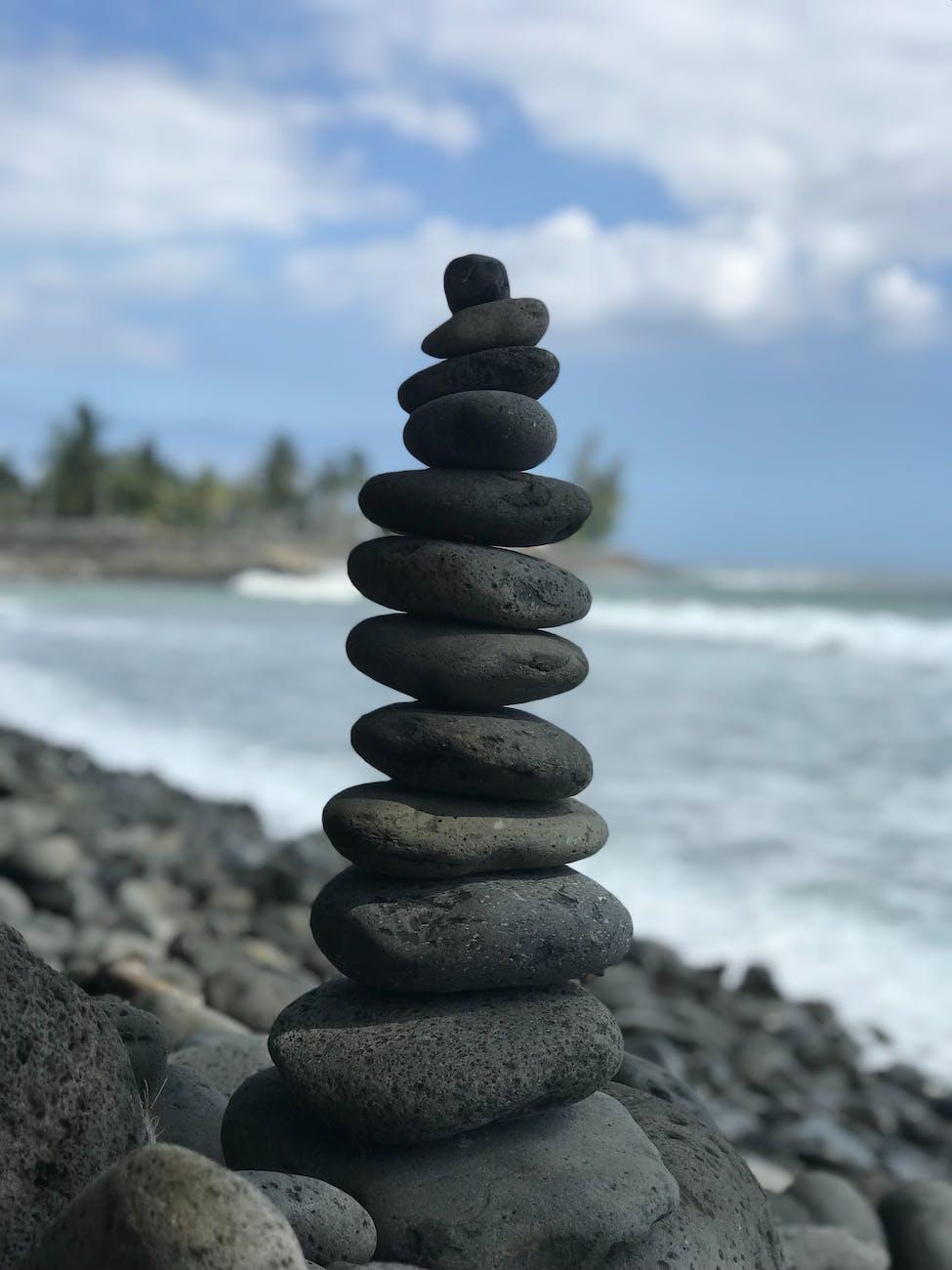 stack of oval rocks on beach